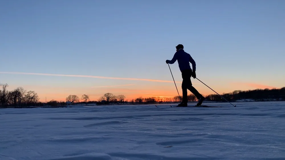 Skiing home across Melby Lake.