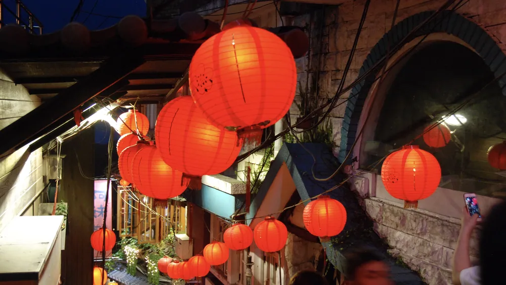 Lanterns strung over the street.